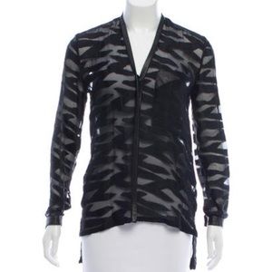 Helmut Lang Leather Trimmed Sheer Button Up Top